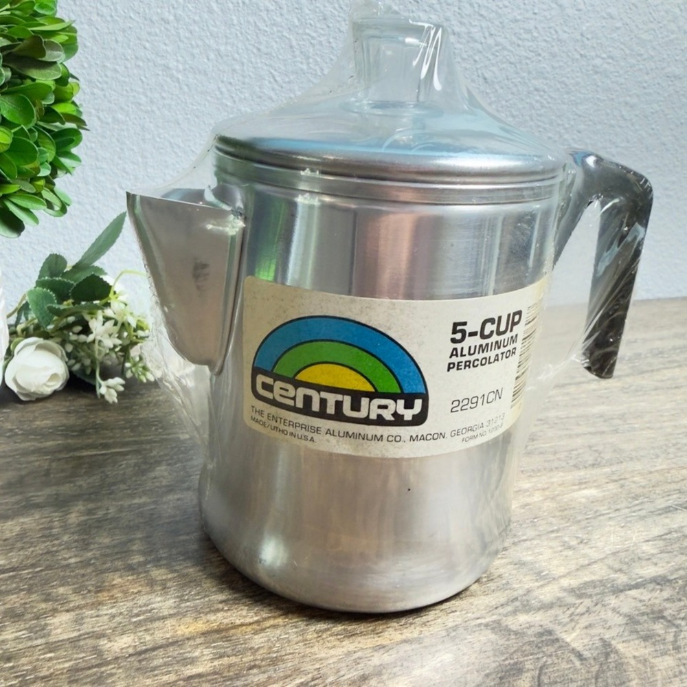 Vintage Century 5 Cup Aluminum Percolator NOS Sealed 2291CN USA Camping Coffee
